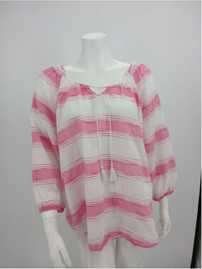 Sonoma Womens Boho Top Size 2x 100% Cotton 3/4 Sleeves Striped Pink